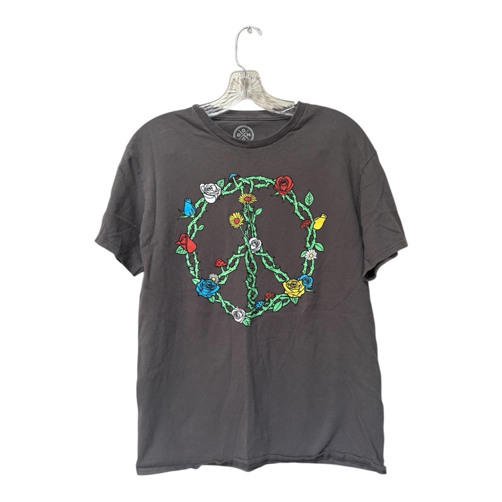 Floral Peace Sign Mushroom Hippie Boho Graphic Tee Medium